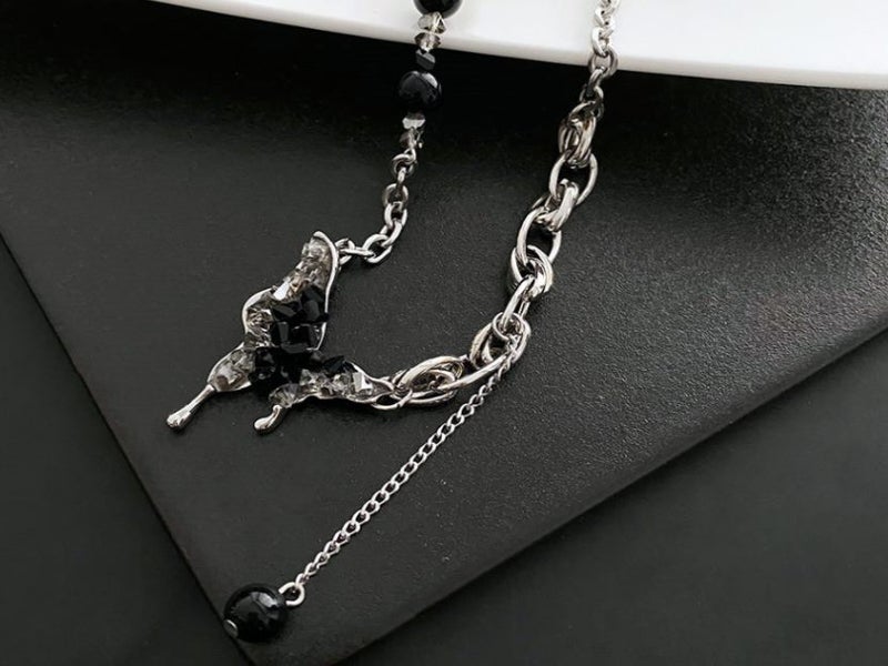 Necklace Butterfly Design Black CZ Stainless Steel Carousel 1