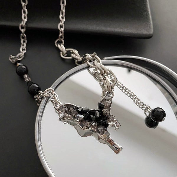 Necklace Butterfly Design Black CZ Stainless Steel Carousel 2