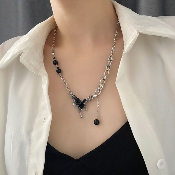 Necklace Butterfly Design Black CZ Stainless Steel Carousel 4