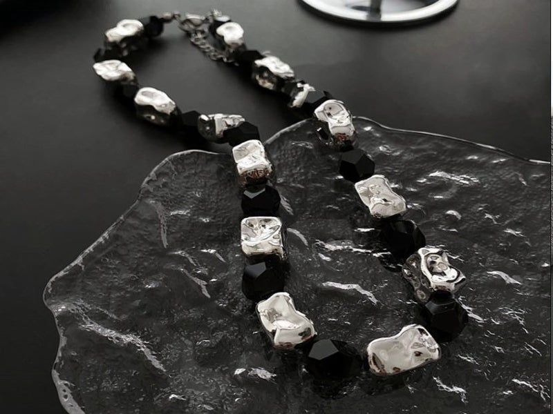 Necklace Black Baroque Shaped Acrylic Stainless Steel Geometric Design Necklace Carousel 1