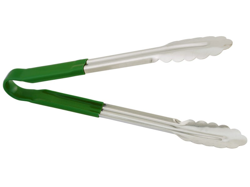 30cm Tongs - Stainless Steel with Silicone Grip - Green Carousel 1