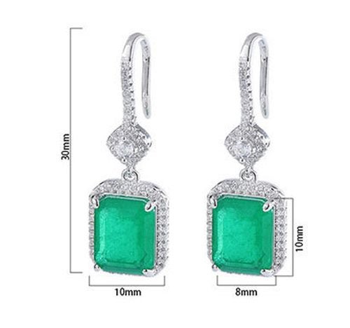 *Clearance* Extravagant Emerald & CZ Diamond Dangle Earrings / 18KGP White Gold Carousel 2