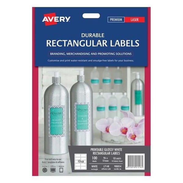 Avery Label Permanent Rectangular 10 Sheets 10 Up L7148 96x51mm Carousel 1