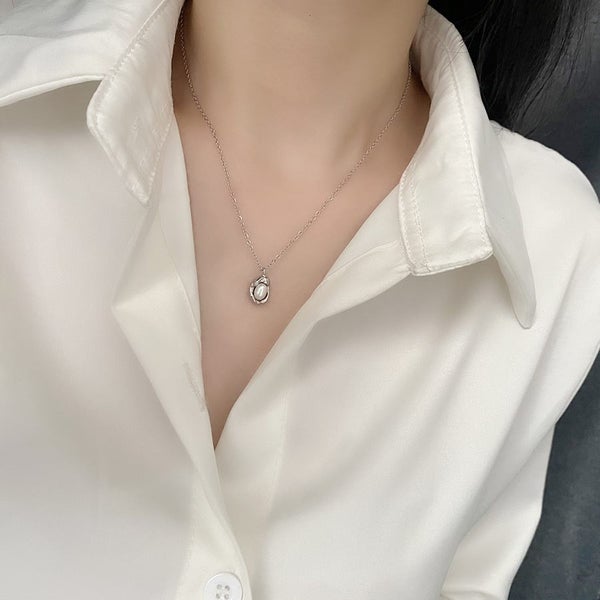 Necklace Pearl Stainless Steel White Gold Plated Carousel 3