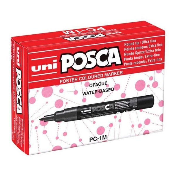 Uni Posca Marker 0.7mm Ultra-Fine Round Tip Assorted Pack 12 PC-1M Carousel 1