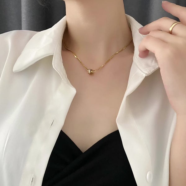 Necklace Cubic Zirconia Round Design Stainless Steel Necklace Yellow Gold Plated Carousel 2