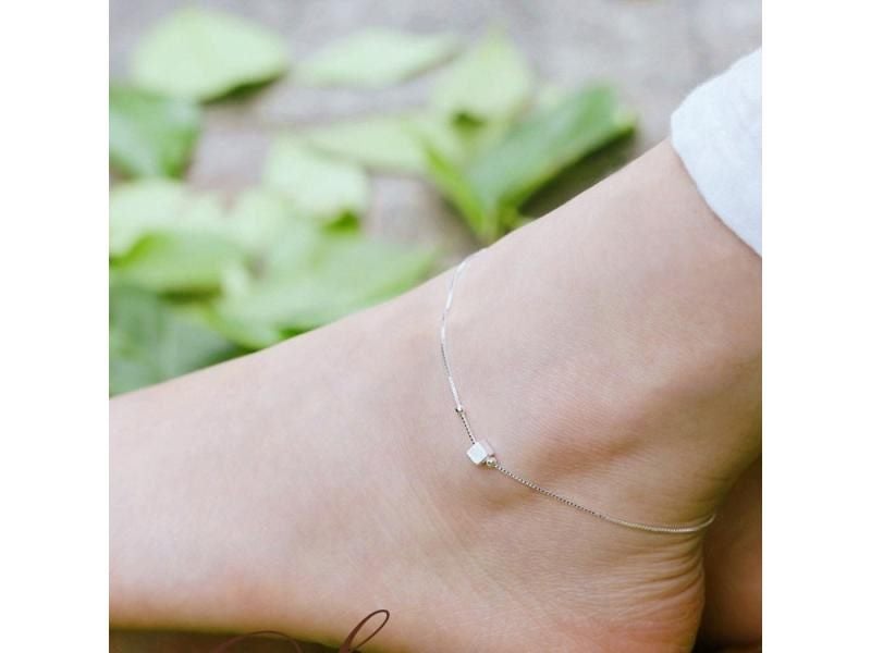 New Fashion 925 Sterling Silver Ladies Anklet Bracelet Chain With Square Carousel 2