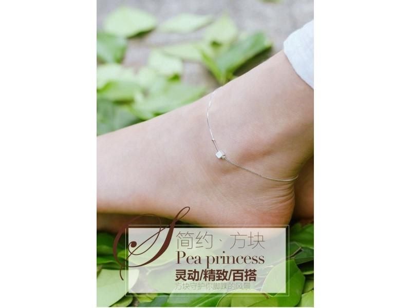 New Fashion 925 Sterling Silver Ladies Anklet Bracelet Chain With Square Carousel 1
