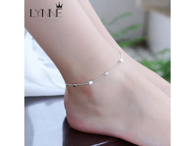 Hot Sale 925 Sterling Silver Ladies Square Pendant Foot Chain Bracelet Jewelry Carousel 1
