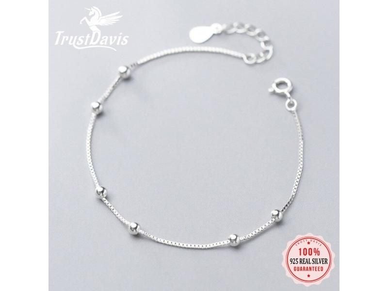 TrustDavis 925 Sterling Silver Box Chain Beads Bracelet Anklets For Women Girls Carousel 2