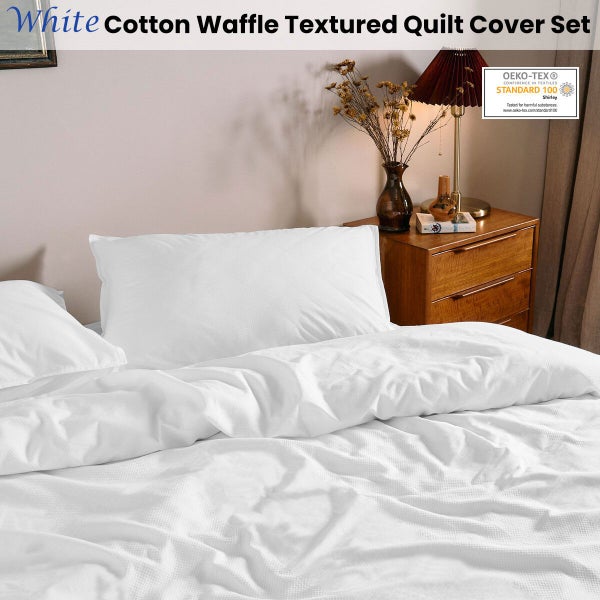 Dickies Cotton Waffle Texture Quilt Cover Set White Carousel 2
