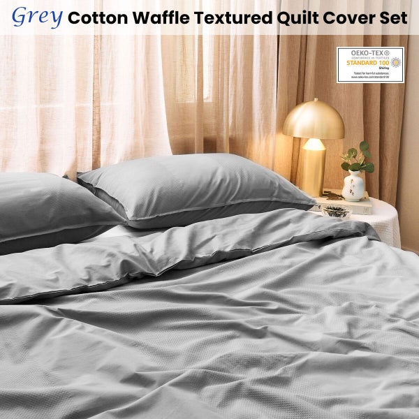 Dickies Cotton Waffle Texture Quilt Cover Set Grey Carousel 2