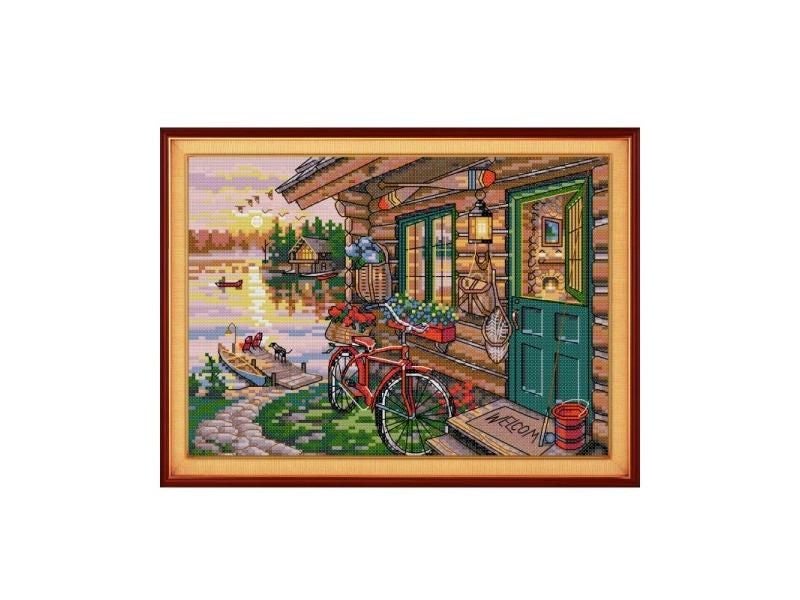 Riverside Hut Cross Stitch Kit Aida 14ct 11ct Count Print Canvas Stitches Carousel 1