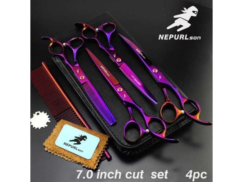 7.0 Inch 4PC Pet Grooming Scissors Set Straight Cut Teeth Cut Fish Bone Carousel 2