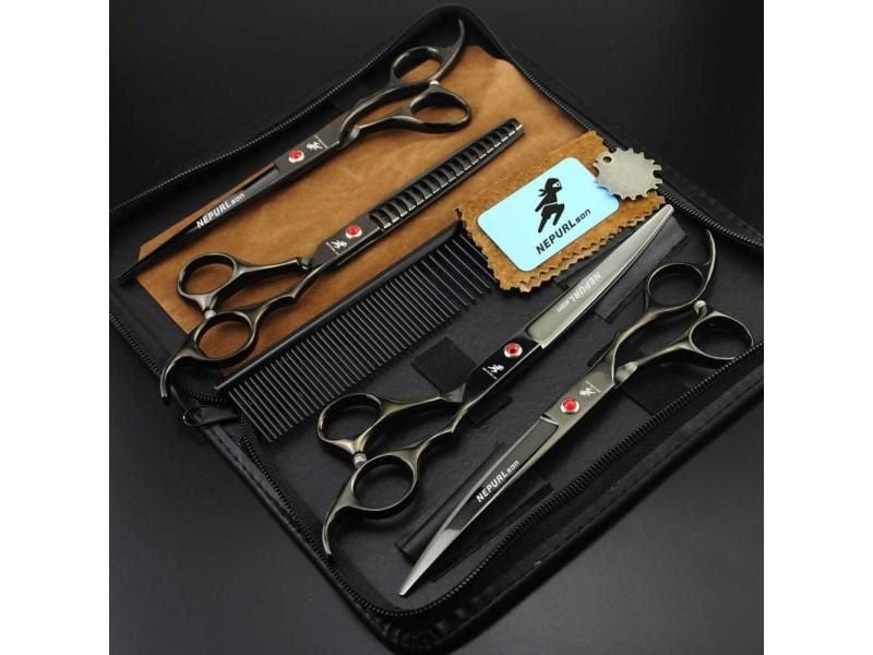 7.0 Inch 4PC Pet Grooming Scissors Set Straight Cut Teeth Cut Fish Bone Carousel 1