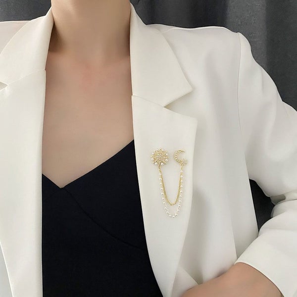 Brooch Fashion Moon and Sun Pearls CZ BROOCH Carousel 4