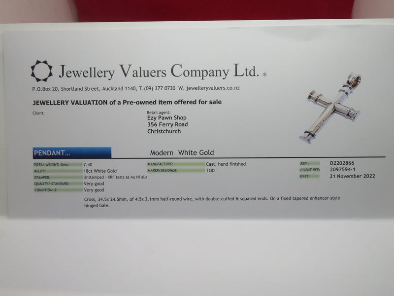 Modern 18ct White Gold Cross Pendant (7.4 grams) Carousel 2