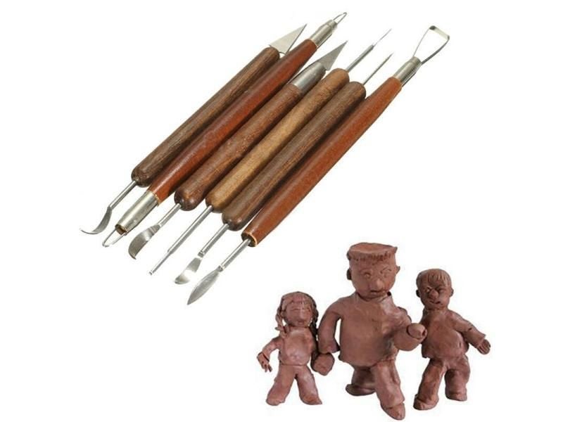 Top 6pcs/set Sharp Clay Sculpting Wax Carving Pottery Tools Shapers Wood Handle Carousel 2