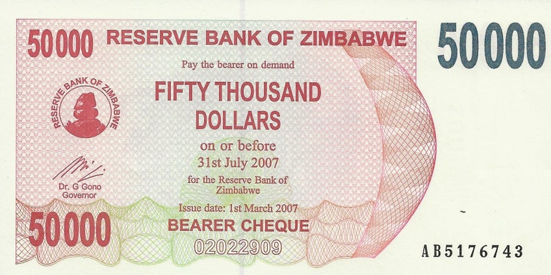 ZIMBABWE 2007 $50,000 BANKNOTE UNC Carousel 1