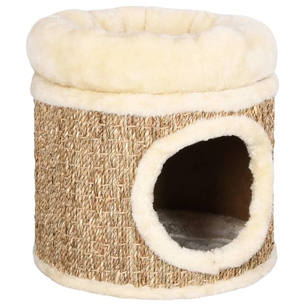 vidaXL Cat House with Luxury Cushion 33 cm Seagrass Carousel 1