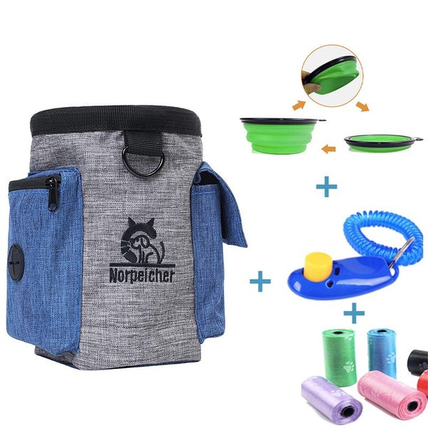 Dog Treat Bag 4 in 1 combo Training bag+Clicker+20 Waste bags+Folding Bowl Carousel 1