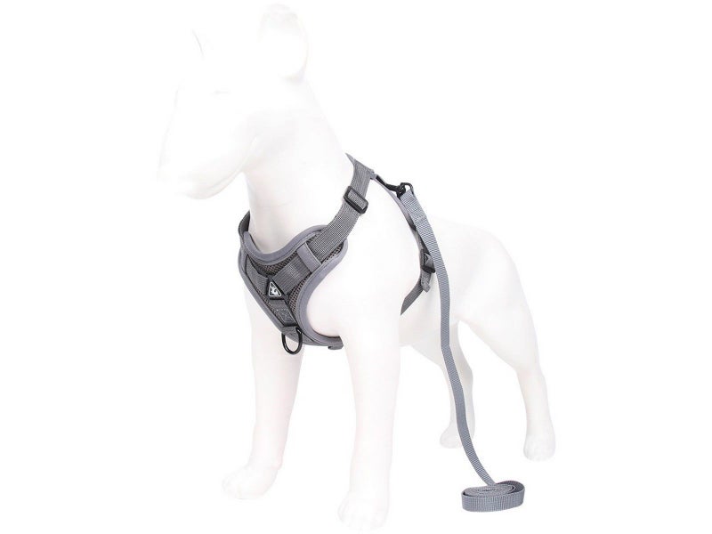 Dog Harness Leash Set No Pull Pet Vest Leash with Reflective Strip Grey M Carousel 1