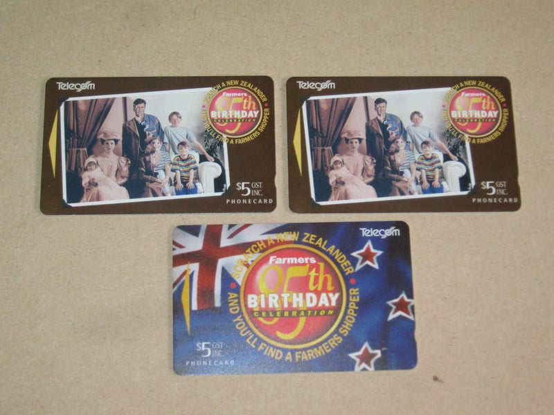 3 X Telecom $5 Phone Cards Farmers 85th Birthday Commemoration Carousel 2
