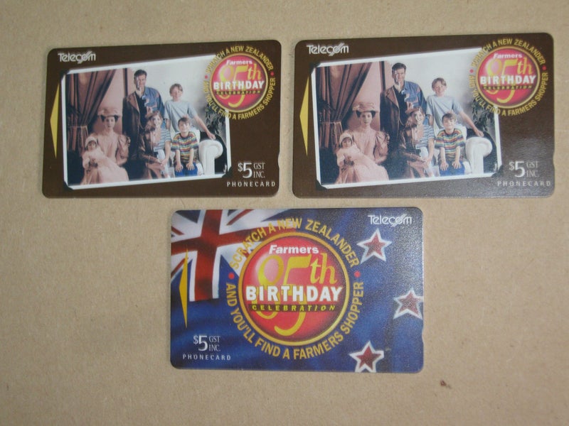 3 X Telecom $5 Phone Cards Farmers 85th Birthday Commemoration Carousel 1