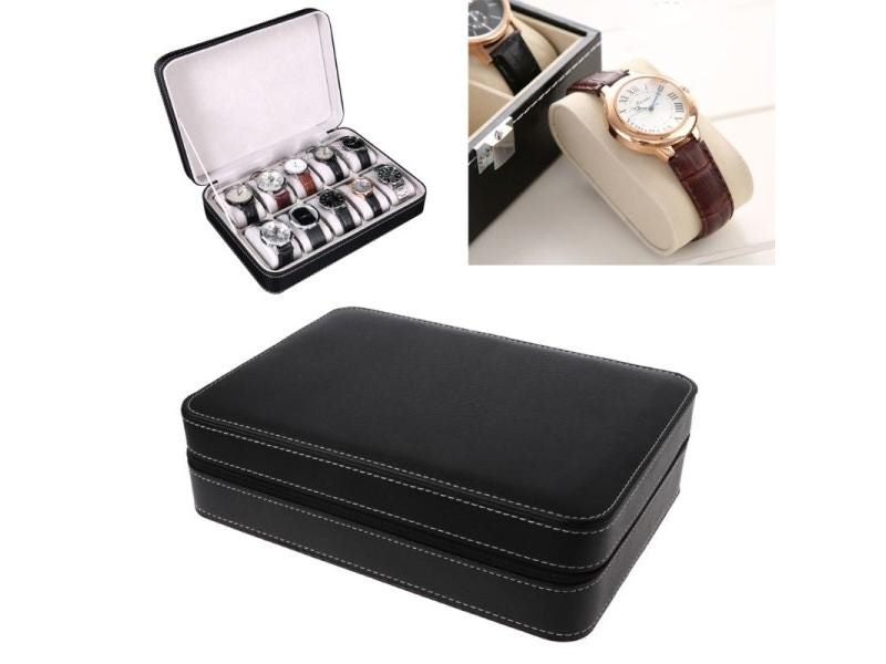 10 Slots Watch Zipper Travel Box Leather Display Case Organizer Jewelry Storage Carousel 1