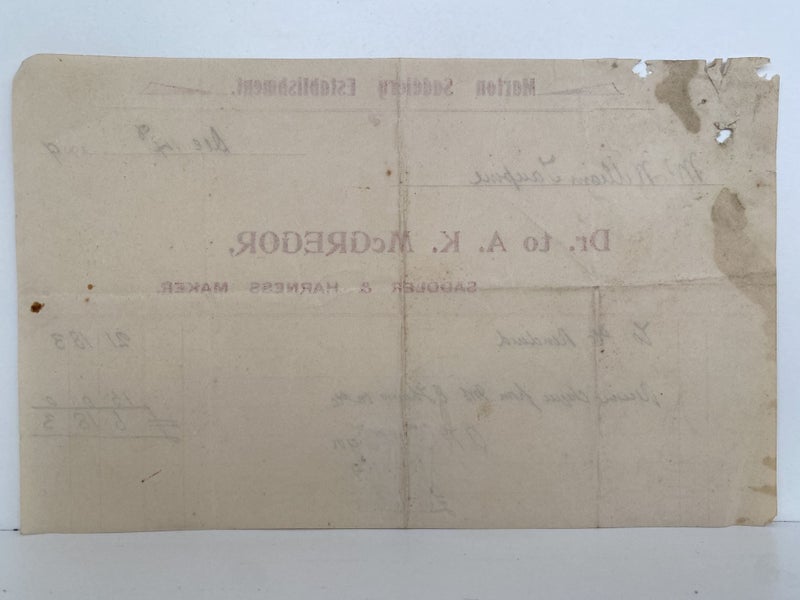 ANTIQUE INVOICE / RECEIPT: A. K. McGregor, Marton - Saddler & Harness Maker 1909 Carousel 3