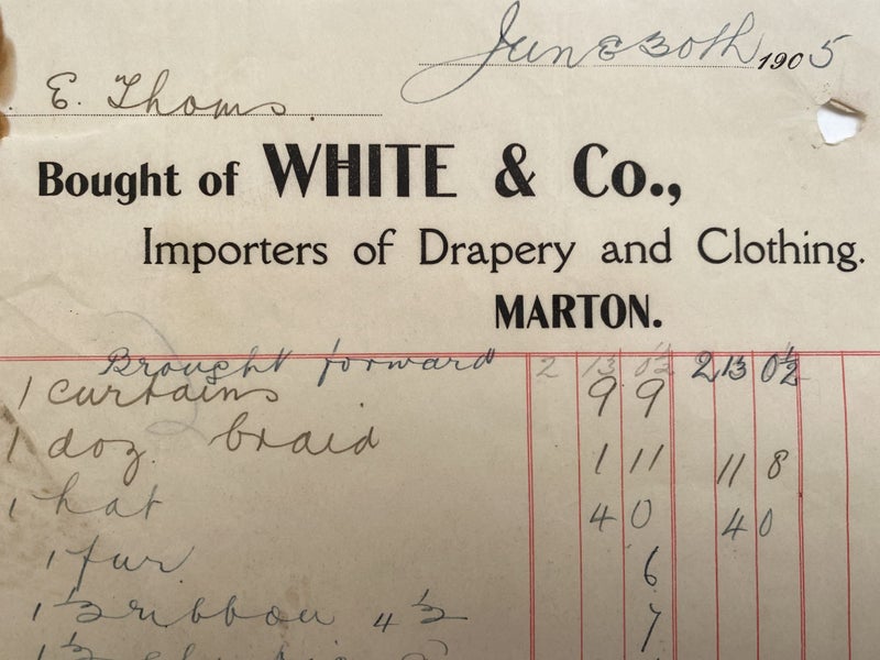 ANTIQUE INVOICE / RECEIPT: White & Co, Drapery & Clothing Importers 1905 (117yo) Carousel 1