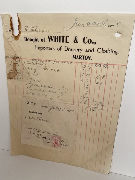 ANTIQUE INVOICE / RECEIPT: White & Co, Drapery & Clothing Importers 1905 (117yo) Carousel 2