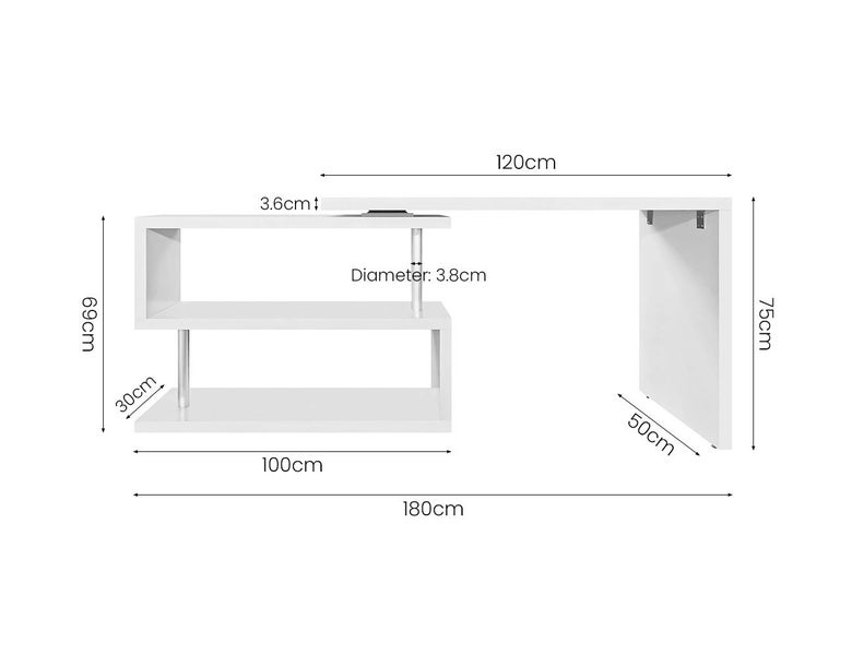 “Final stock clearance " Rotating Computer Desk & Shelf - White (120cm) Carousel 8