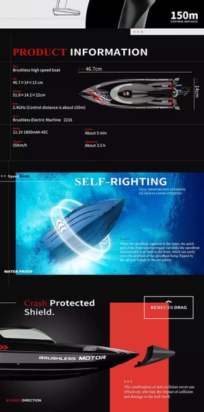 55km/h Brushless Motor High Speeds R/C Boat 2.4G w/ LED Light Water Cooling Carousel 7