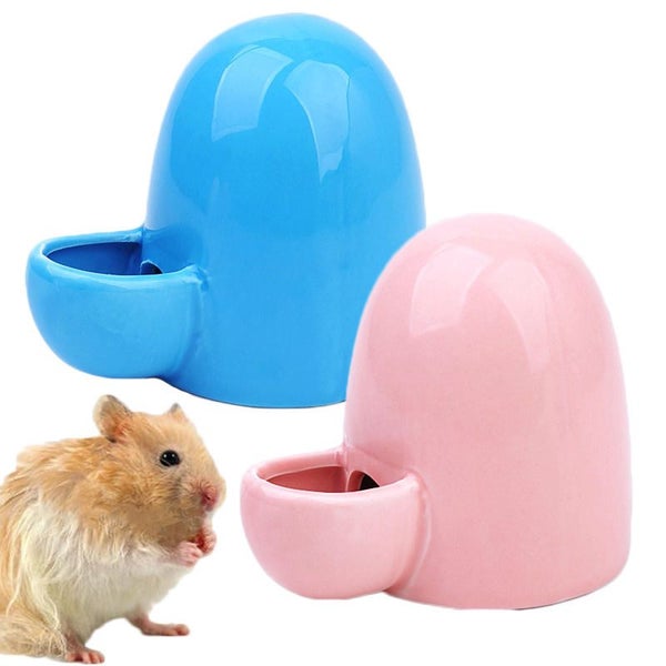 2 Pcs Hamster Automatic Feeder Pet Ceramic Water Feeder -Pink /Blue Carousel 1