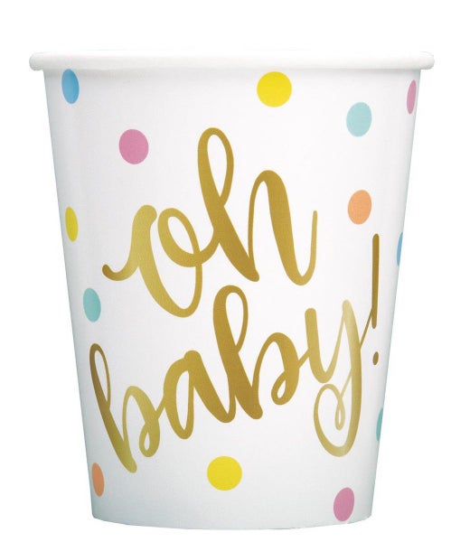 Oh Baby Shower Paper Cups x8 Unisex Party Tableware Decorations Supplies Set Carousel 1