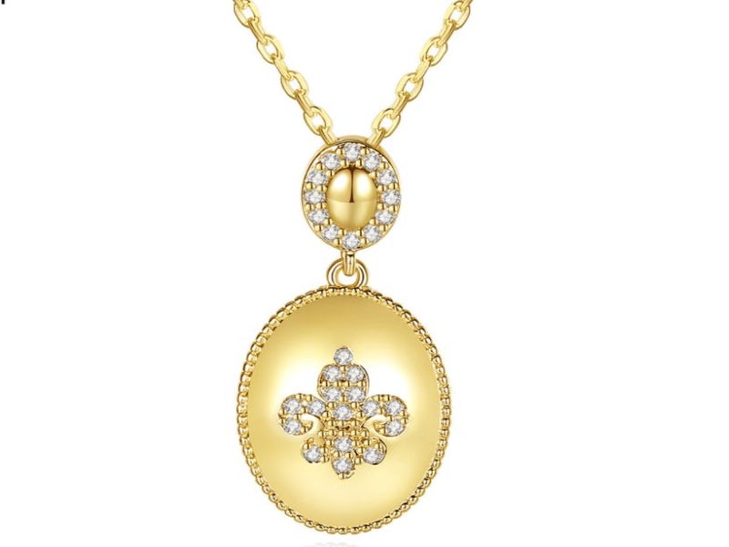Necklace Oval Pendant Genuine Yellow Gold Plated CZ Diamonds Necklace Carousel 1