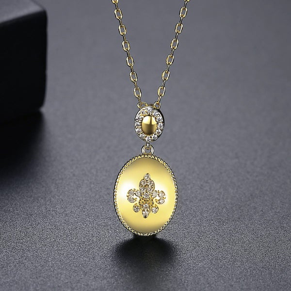 Necklace Oval Pendant Genuine Yellow Gold Plated CZ Diamonds Necklace Carousel 2
