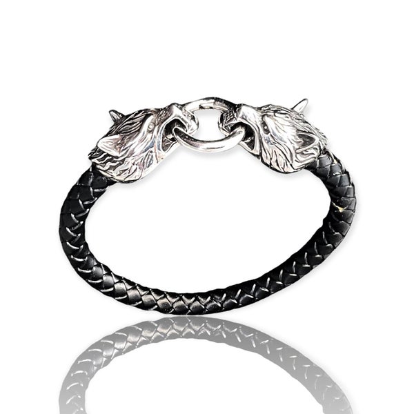 Genuine Leather Unisex Bracelet 'viking wolf’ made in NZ Carousel 2