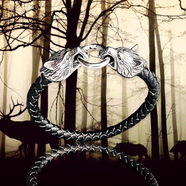 Genuine Leather Unisex Bracelet 'viking wolf’ made in NZ Carousel 1