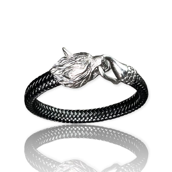 Genuine Leather Unisex Bracelet 'viking wolf tail' made in NZ Carousel 2