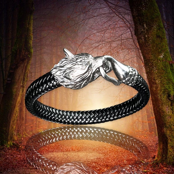 Genuine Leather Unisex Bracelet 'viking wolf tail' made in NZ Carousel 1