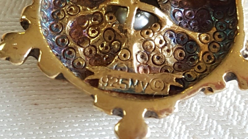 Vintage 9ct Gold/Sterling Silver Cultured Pearl Georgian Reproduction Brooch Carousel 6