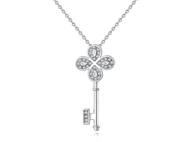 Necklace Key Pendant Genuine White Gold Plated CZ Diamonds Necklace Carousel 1