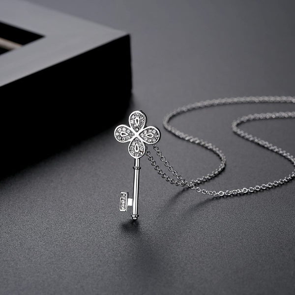Necklace Key Pendant Genuine White Gold Plated CZ Diamonds Necklace Carousel 2
