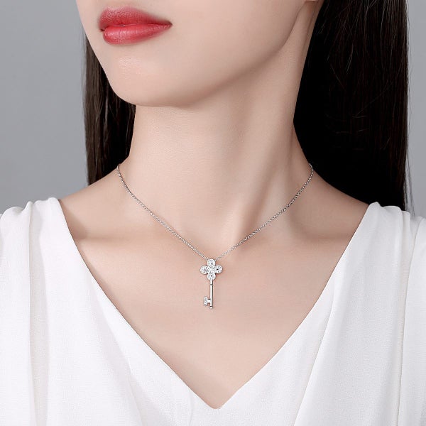 Necklace Key Pendant Genuine White Gold Plated CZ Diamonds Necklace Carousel 5