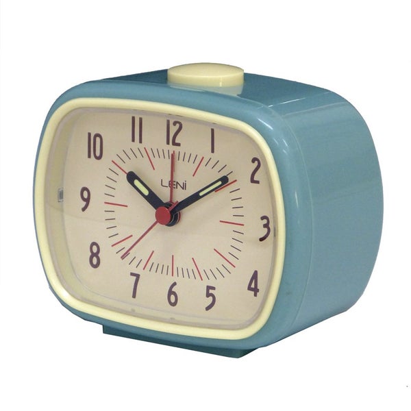 Leni Retro Vintage Rectangle Bedside Analogue Beep Alarm Clock Smokey BLU Carousel 1