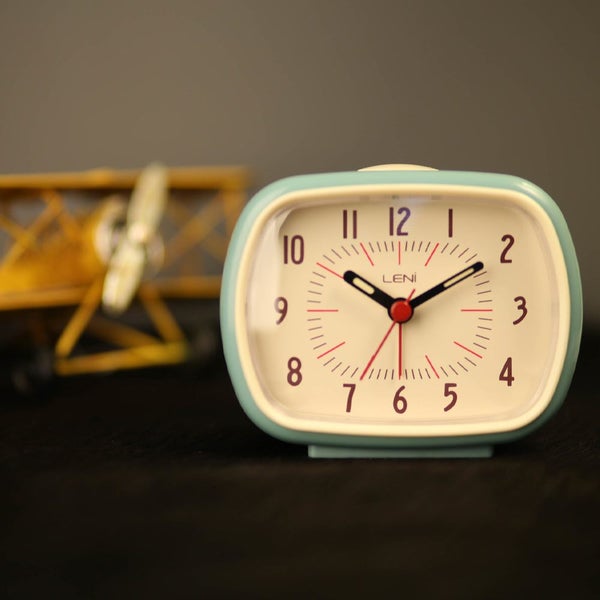 Leni Retro Vintage Rectangle Bedside Analogue Beep Alarm Clock Smokey BLU Carousel 2