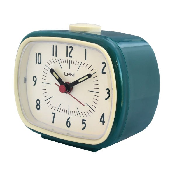 Leni Plastic Retro Analogue Alarm Clock Glow in the Dark Home Room Decor Peacock Carousel 1