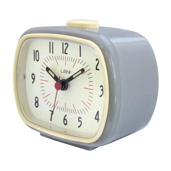 Leni Retro Analogue Alarm Clock Glow in the Dark Home Room Decor Slate Grey Carousel 1